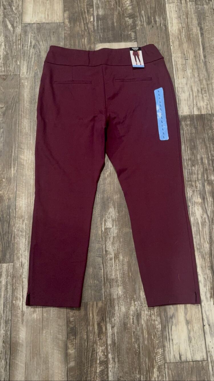 NWT Express Burgundy Ponte Pants Womenโs Large High Rise Pull On Ankle Career